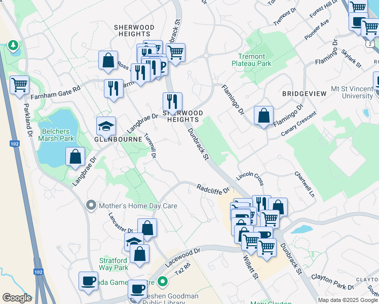 map of restaurants, bars, coffee shops, grocery stores, and more near 80 Chipstone Close in Halifax