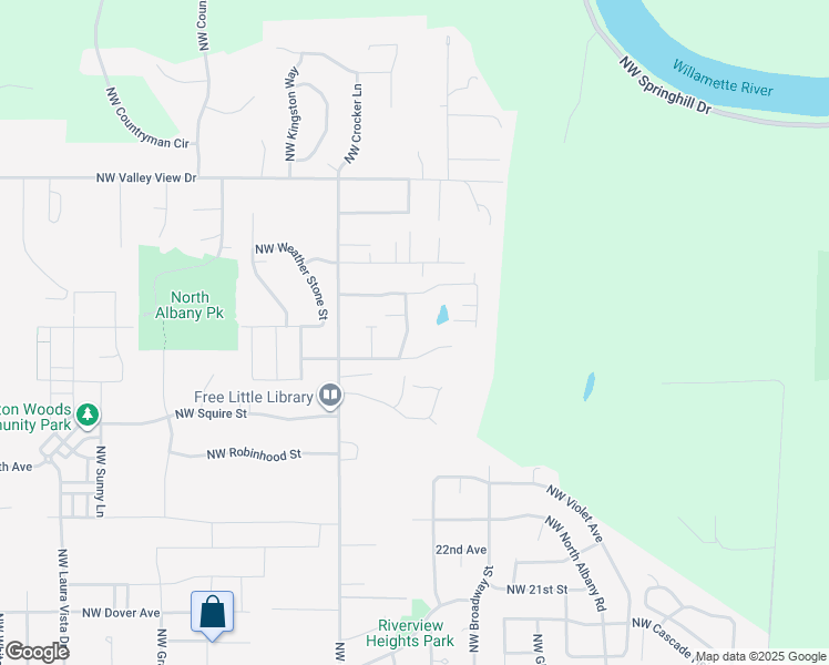 map of restaurants, bars, coffee shops, grocery stores, and more near 2681 Northwest Oak Ridge Street in Albany