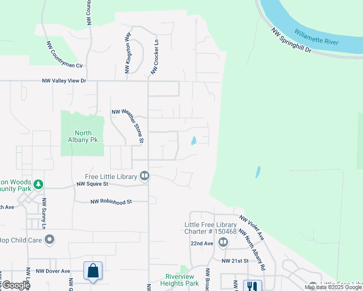 map of restaurants, bars, coffee shops, grocery stores, and more near 2669 Oak Ridge Street Northwest in Albany