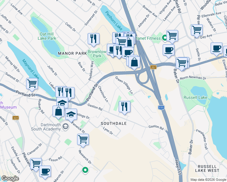 map of restaurants, bars, coffee shops, grocery stores, and more near 21 Macrae Avenue in Dartmouth