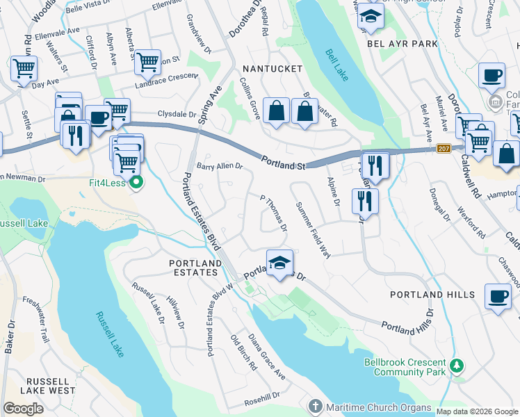 map of restaurants, bars, coffee shops, grocery stores, and more near 25 Ralph Edward Court in Dartmouth