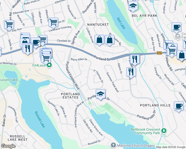 map of restaurants, bars, coffee shops, grocery stores, and more near 25 Ralph Edward Court in Dartmouth