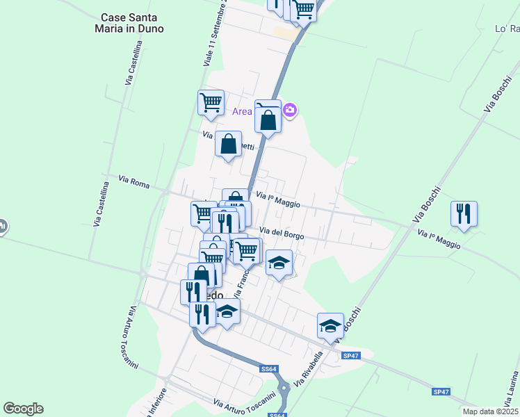 map of restaurants, bars, coffee shops, grocery stores, and more near 7 Via Enrico Fermi in Altedo
