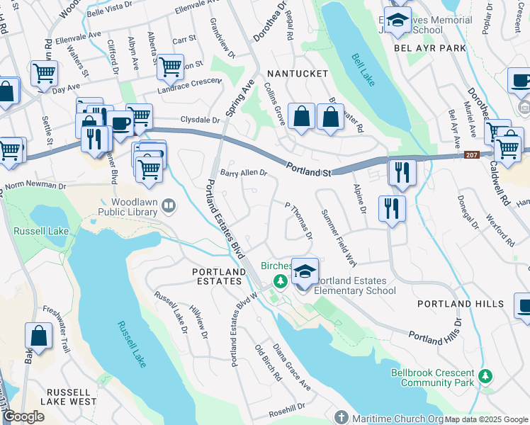 map of restaurants, bars, coffee shops, grocery stores, and more near 40 Barry Allen Drive in Dartmouth