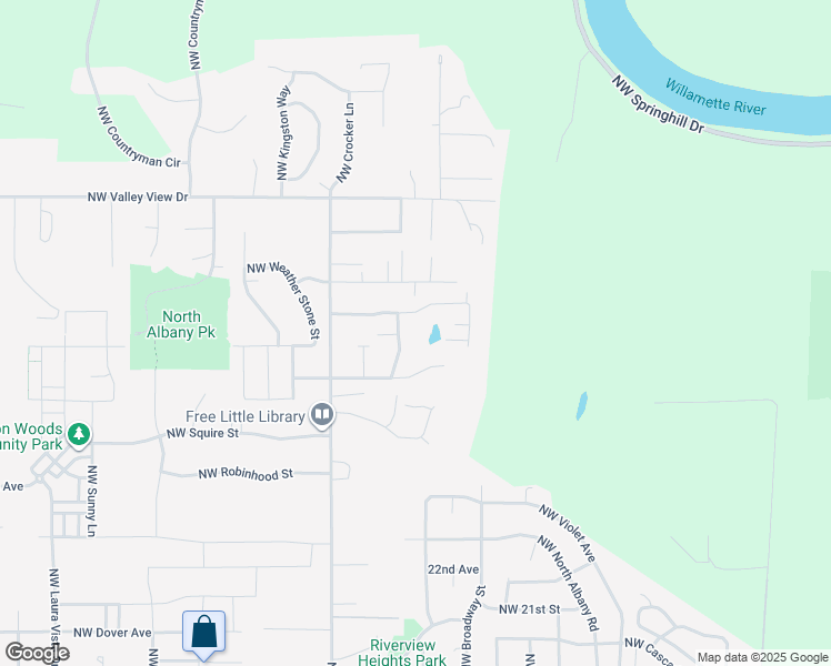 map of restaurants, bars, coffee shops, grocery stores, and more near 2681 Northwest Oak Ridge Street in Albany