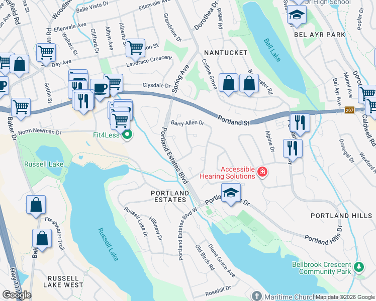 map of restaurants, bars, coffee shops, grocery stores, and more near 5 Joan Eleanor Drive in Dartmouth