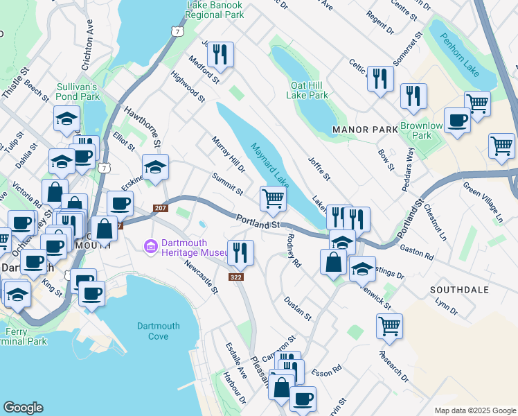 map of restaurants, bars, coffee shops, grocery stores, and more near 5 Summit Street in Dartmouth