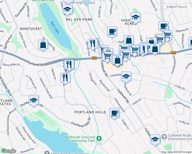 map of restaurants, bars, coffee shops, grocery stores, and more near 80 Wexford Road in Cole Harbour