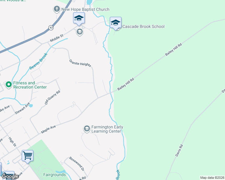 map of restaurants, bars, coffee shops, grocery stores, and more near 109 Maple Avenue in Farmington