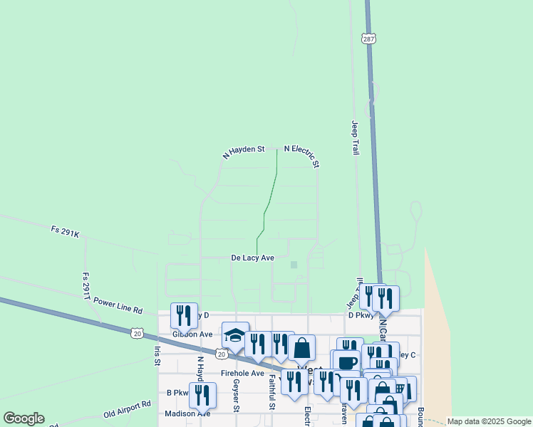 map of restaurants, bars, coffee shops, grocery stores, and more near 337 Lewis Avenue in West Yellowstone