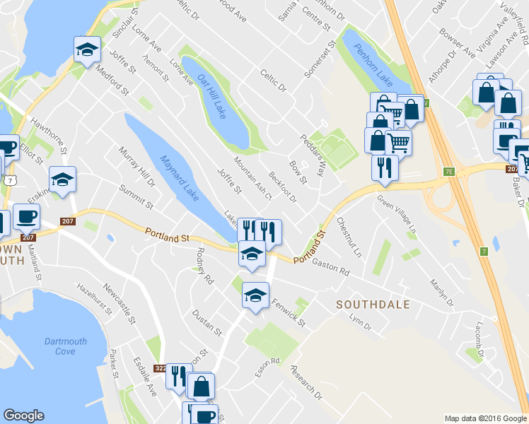 map of restaurants, bars, coffee shops, grocery stores, and more near in Dartmouth