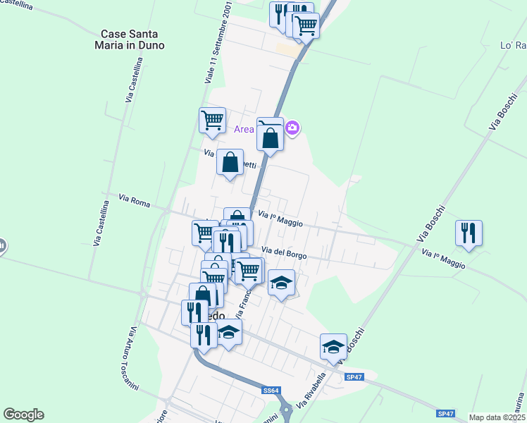 map of restaurants, bars, coffee shops, grocery stores, and more near 7 Via Enrico Fermi in Altedo