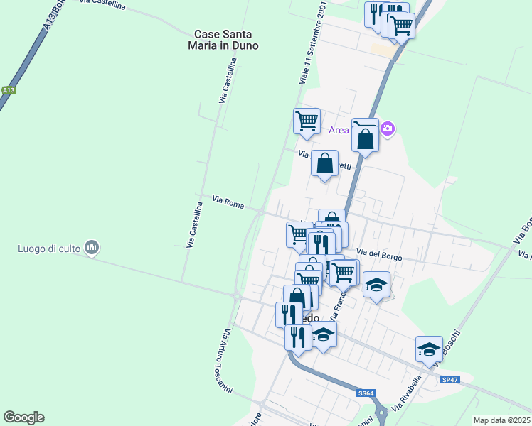 map of restaurants, bars, coffee shops, grocery stores, and more near 29 Via Marino Ortolani in Malalbergo