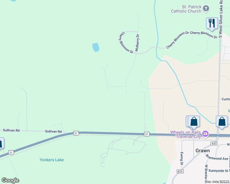 map of restaurants, bars, coffee shops, grocery stores, and more near Mulberry Drive in Traverse City