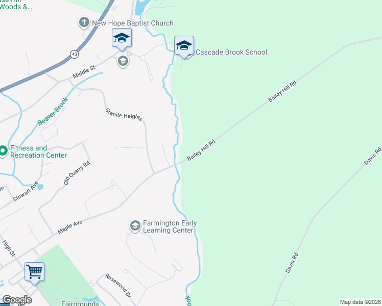 map of restaurants, bars, coffee shops, grocery stores, and more near 339 Bailey Hill Road in Farmington