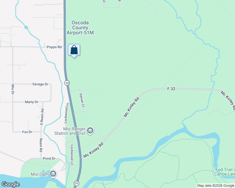 map of restaurants, bars, coffee shops, grocery stores, and more near 245 Mc Kinley Road in Mio