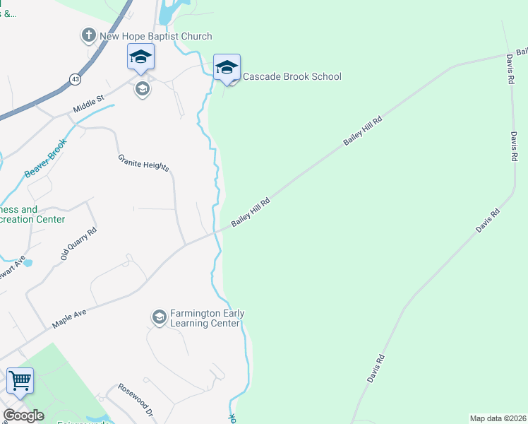 map of restaurants, bars, coffee shops, grocery stores, and more near 349 Bailey Hill Road in Farmington