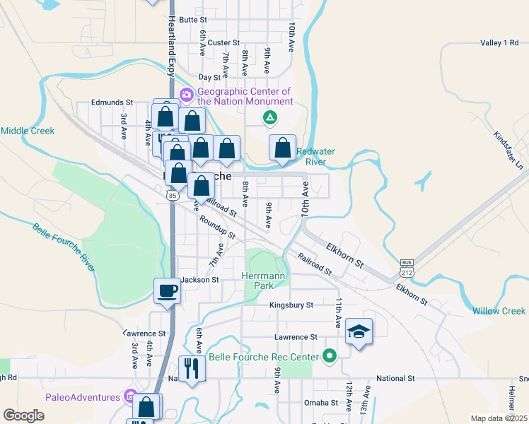 map of restaurants, bars, coffee shops, grocery stores, and more near 812 9th Avenue in Belle Fourche