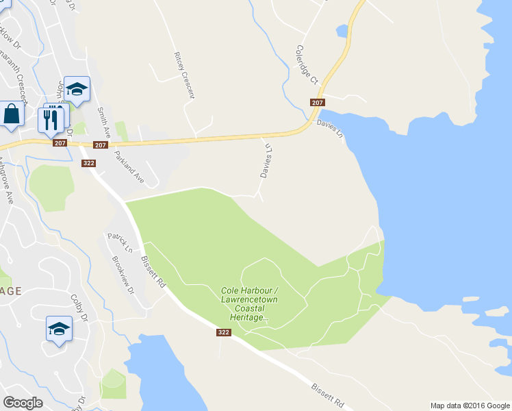 map of restaurants, bars, coffee shops, grocery stores, and more near 27 Davies Lane in Cole Harbour