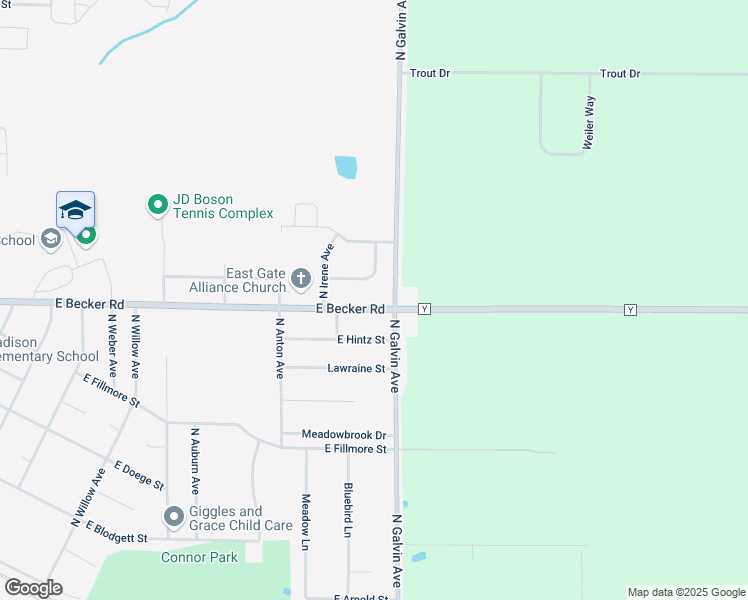 map of restaurants, bars, coffee shops, grocery stores, and more near 2505 East Becker Road in Marshfield
