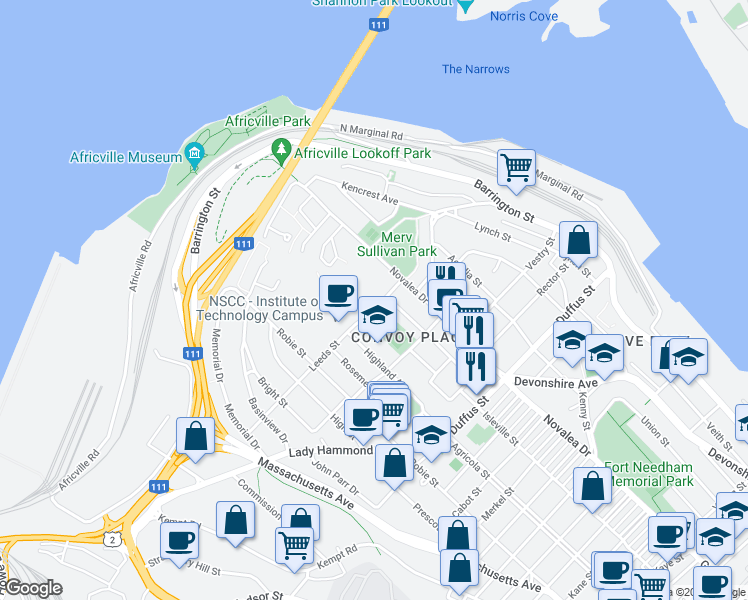map of restaurants, bars, coffee shops, grocery stores, and more near 5581 Leeds Street in Halifax