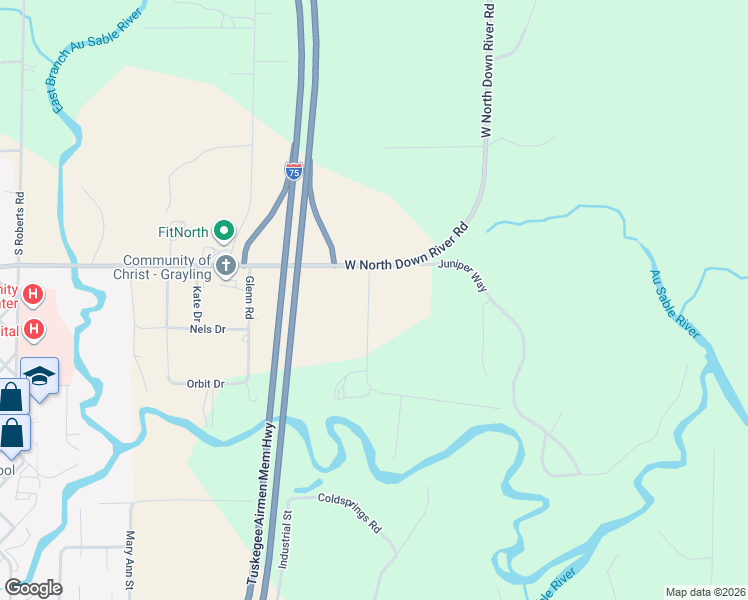 map of restaurants, bars, coffee shops, grocery stores, and more near 4234 East Beaver Island Road in Grayling
