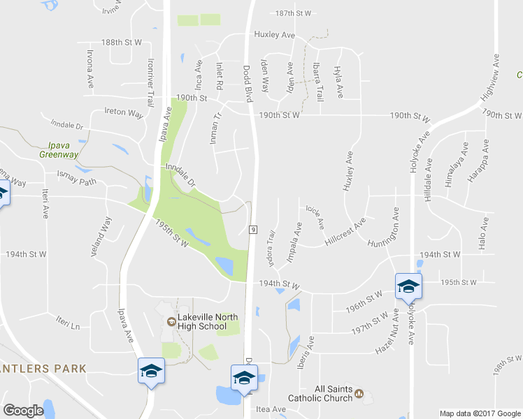 map of restaurants, bars, coffee shops, grocery stores, and more near 19300 Dodd Boulevard in Lakeville