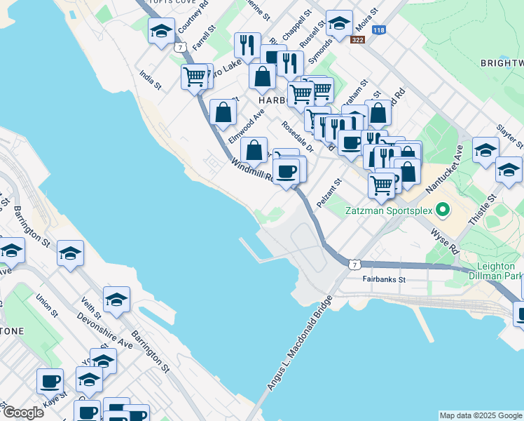 map of restaurants, bars, coffee shops, grocery stores, and more near 6 Jamieson St in Halifax County