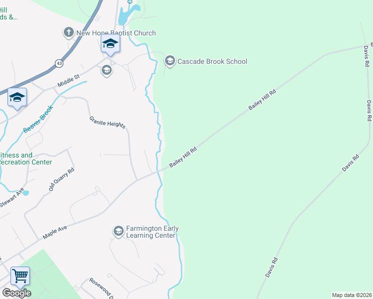 map of restaurants, bars, coffee shops, grocery stores, and more near 339 Bailey Hill Road in Farmington