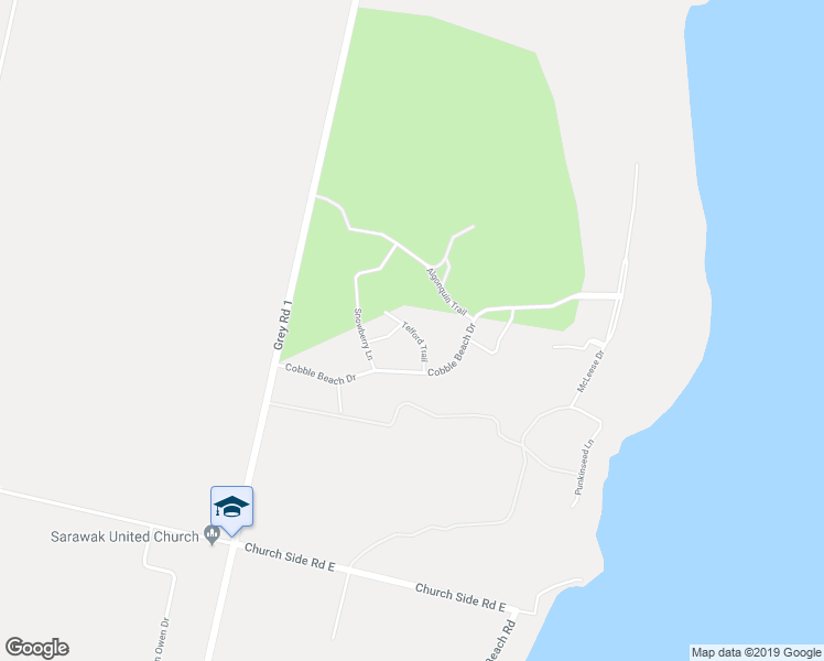 map of restaurants, bars, coffee shops, grocery stores, and more near Telford Trail in Owen Sound