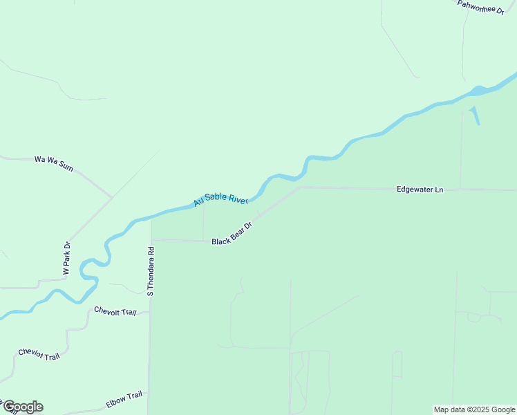 map of restaurants, bars, coffee shops, grocery stores, and more near 369-499 Black Bear Drive in Grayling