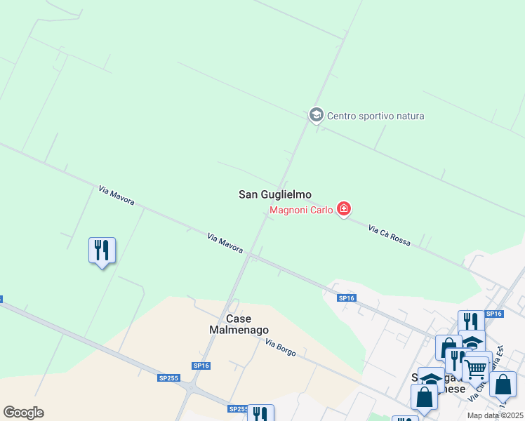 map of restaurants, bars, coffee shops, grocery stores, and more near 38 Via Malmenago in San Guglielmo