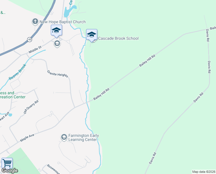 map of restaurants, bars, coffee shops, grocery stores, and more near 349 Bailey Hill Road in Farmington