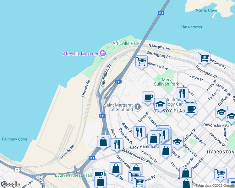 map of restaurants, bars, coffee shops, grocery stores, and more near 5929 Gainsborough Place in Halifax