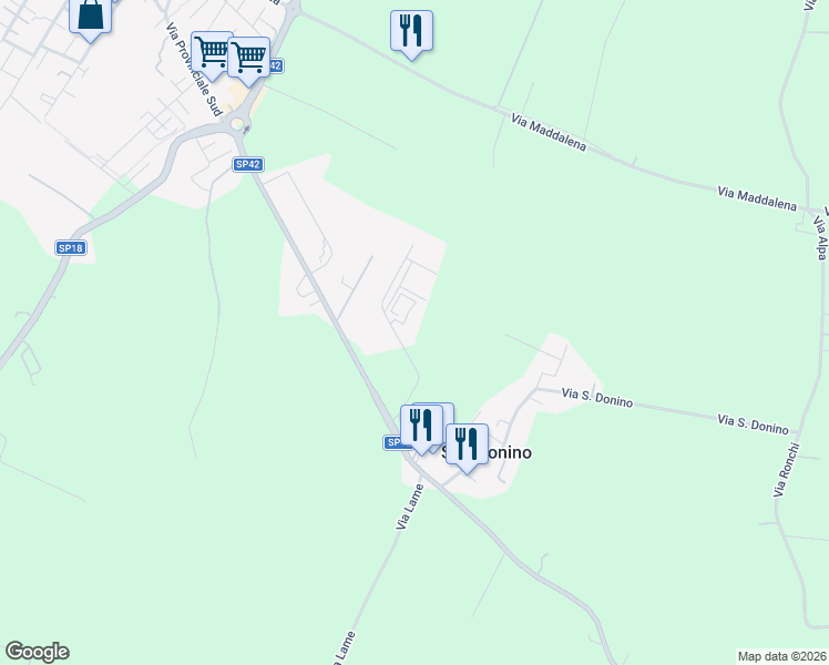 map of restaurants, bars, coffee shops, grocery stores, and more near 50 Via Provinciale Sud in Castello D'argile