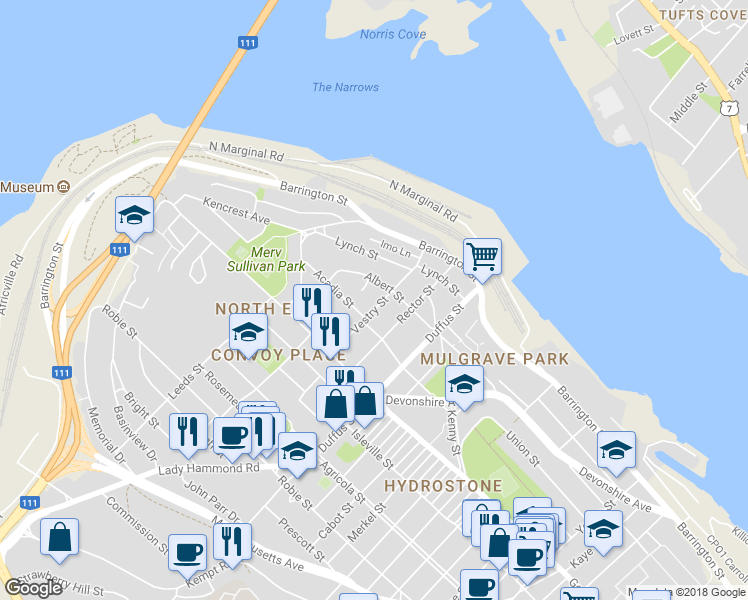 map of restaurants, bars, coffee shops, grocery stores, and more near 5367 Vestry Street in Halifax