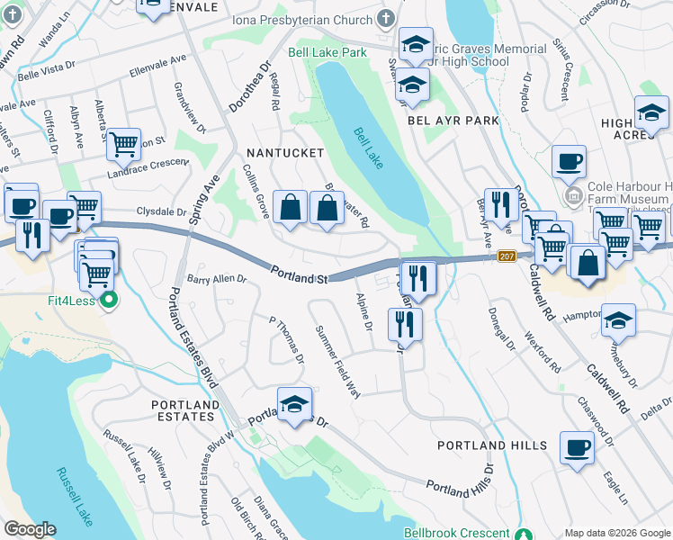 map of restaurants, bars, coffee shops, grocery stores, and more near 9 Collins Grove Ridge in Dartmouth