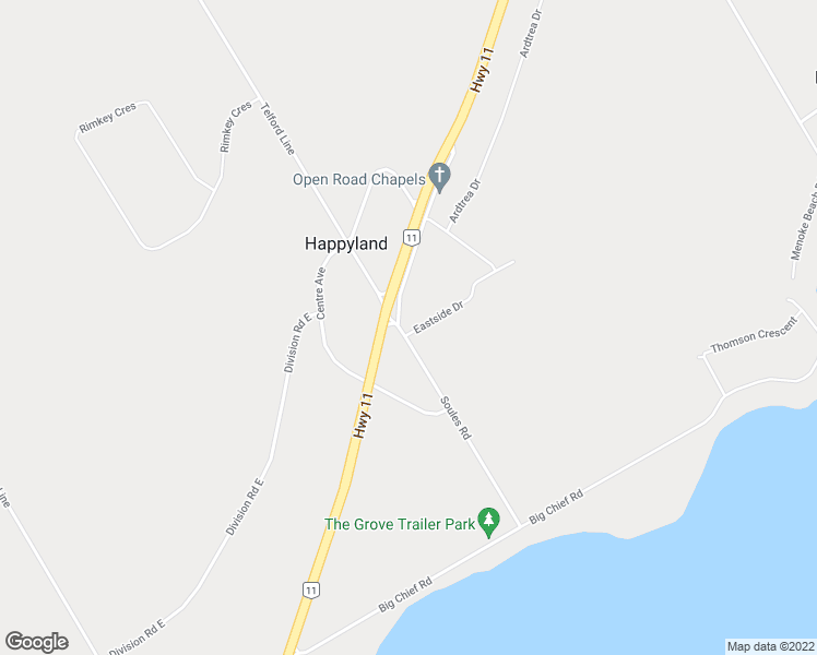 map of restaurants, bars, coffee shops, grocery stores, and more near 3831 Soules Road in Orillia