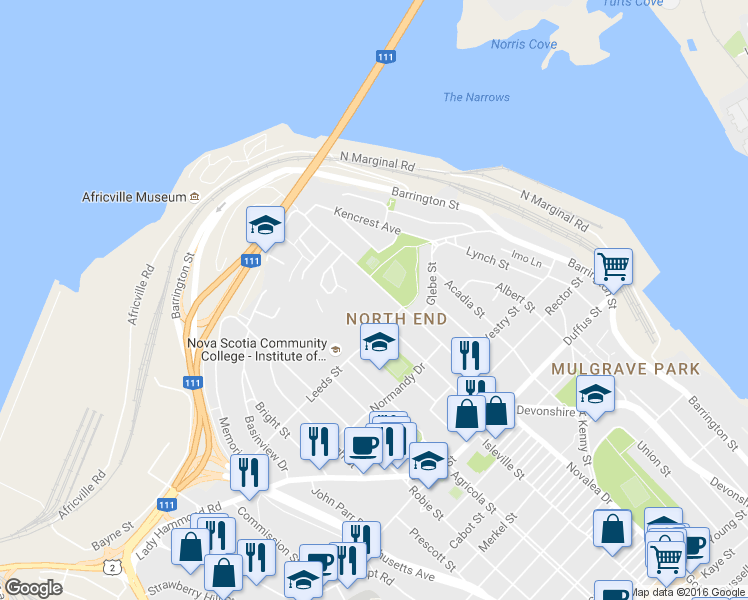 map of restaurants, bars, coffee shops, grocery stores, and more near 5581 Leeds Street in Halifax