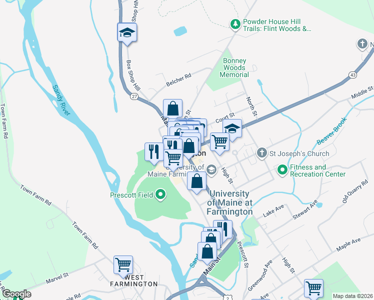 map of restaurants, bars, coffee shops, grocery stores, and more near in Farmington
