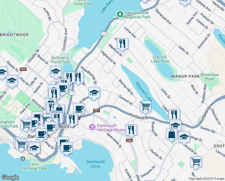 map of restaurants, bars, coffee shops, grocery stores, and more near 19 Mackay Street in Dartmouth