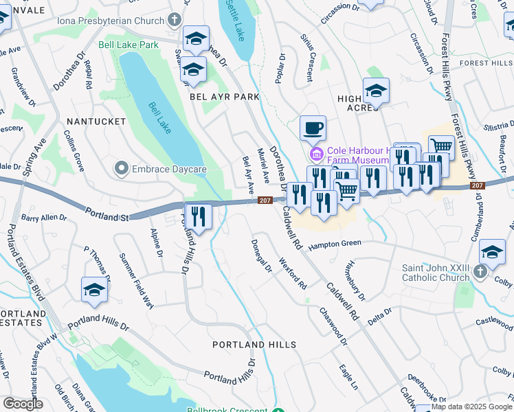 map of restaurants, bars, coffee shops, grocery stores, and more near 892 Portland Street in Dartmouth