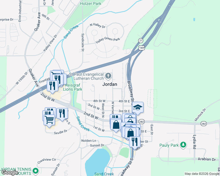 map of restaurants, bars, coffee shops, grocery stores, and more near in Jordan
