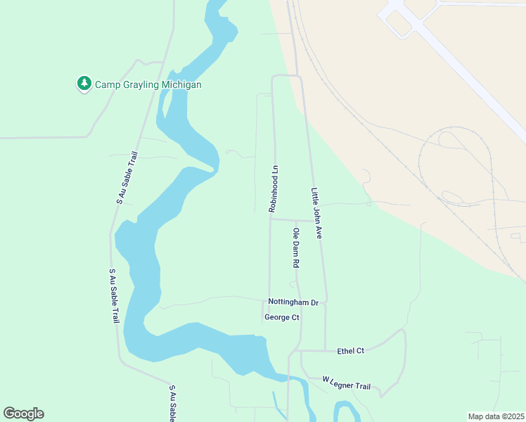map of restaurants, bars, coffee shops, grocery stores, and more near 646 Robinhood Lane in Grayling
