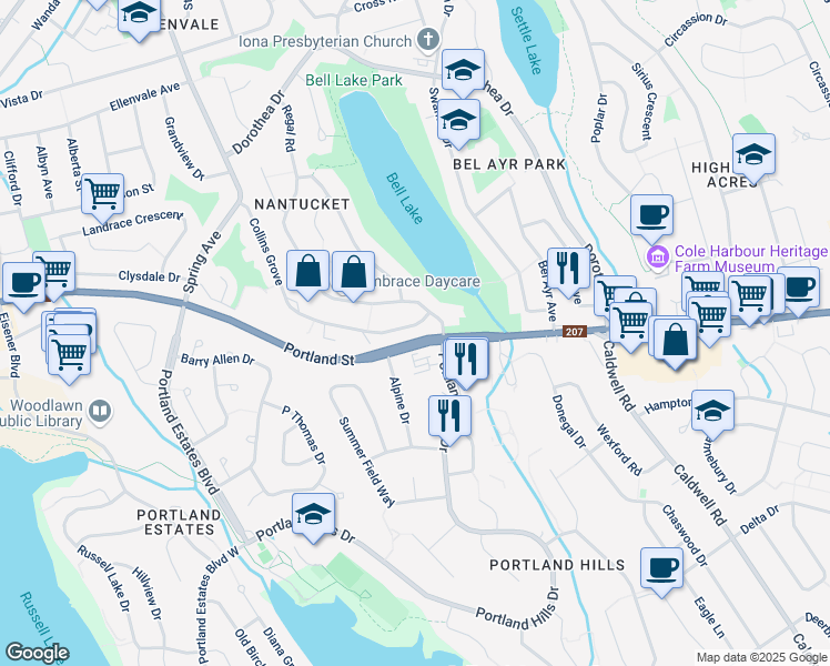 map of restaurants, bars, coffee shops, grocery stores, and more near 13 Collins Grove in Dartmouth