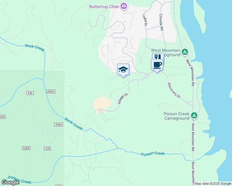 map of restaurants, bars, coffee shops, grocery stores, and more near 610 Village Drive in Donnelly