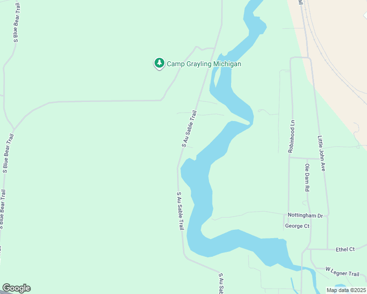 map of restaurants, bars, coffee shops, grocery stores, and more near 858 South Au Sable Trail in Grayling