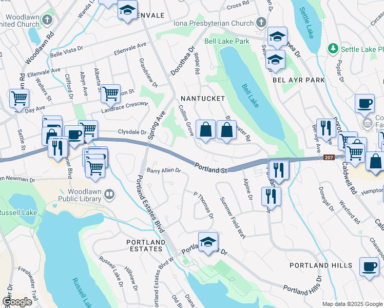map of restaurants, bars, coffee shops, grocery stores, and more near 75 Collins Grove in Dartmouth