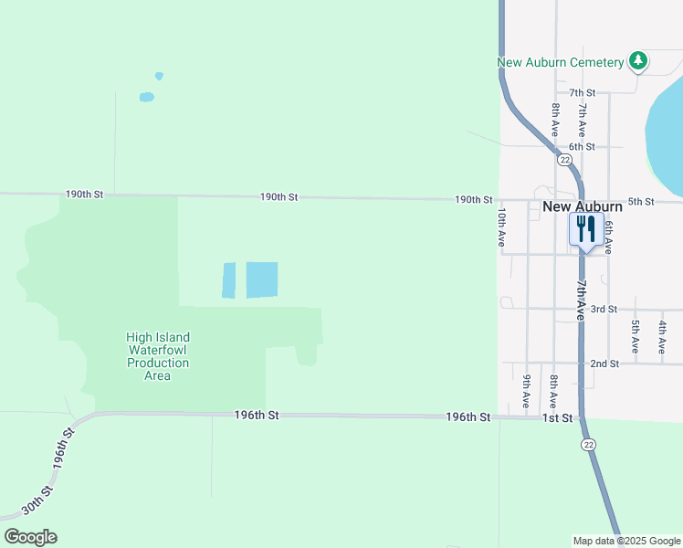 map of restaurants, bars, coffee shops, grocery stores, and more near in New Auburn