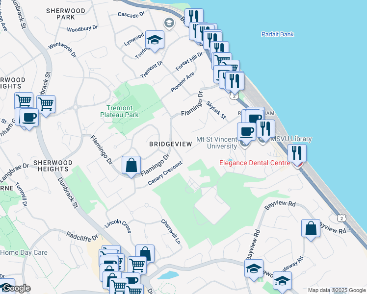 map of restaurants, bars, coffee shops, grocery stores, and more near 17 Swallow Street in Halifax